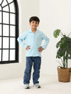 Spunkies Blue Boys Textured Cuban Collar Long Sleeves Shirt