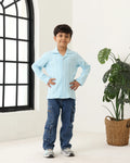 Spunkies Blue Boys Textured Cuban Collar Long Sleeves Shirt