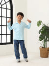 Spunkies Blue Boys Textured Cuban Collar Long Sleeves Shirt