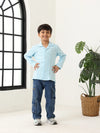 Spunkies Blue Boys Textured Cuban Collar Long Sleeves Shirt