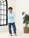 Spunkies Blue Boys Textured Cuban Collar Long Sleeves Shirt