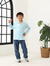 Spunkies Blue Boys Textured Cuban Collar Long Sleeves Shirt