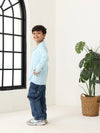 Spunkies Blue Boys Textured Cuban Collar Long Sleeves Shirt