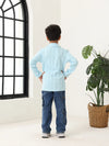 Spunkies Blue Boys Textured Cuban Collar Long Sleeves Shirt