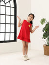 Red Cotton Sleeveless Ruffle Hem Dress