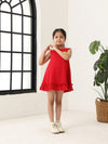 Red Cotton Sleeveless Ruffle Hem Dress