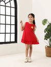 Red Cotton Sleeveless Ruffle Hem Dress