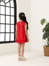 Red Cotton Sleeveless Ruffle Hem Dress