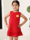 Red Cotton Sleeveless Ruffle Hem Dress