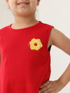 Red Cotton Sleeveless Ruffle Hem Dress