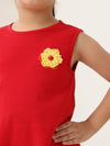 Red Cotton Sleeveless Ruffle Hem Dress