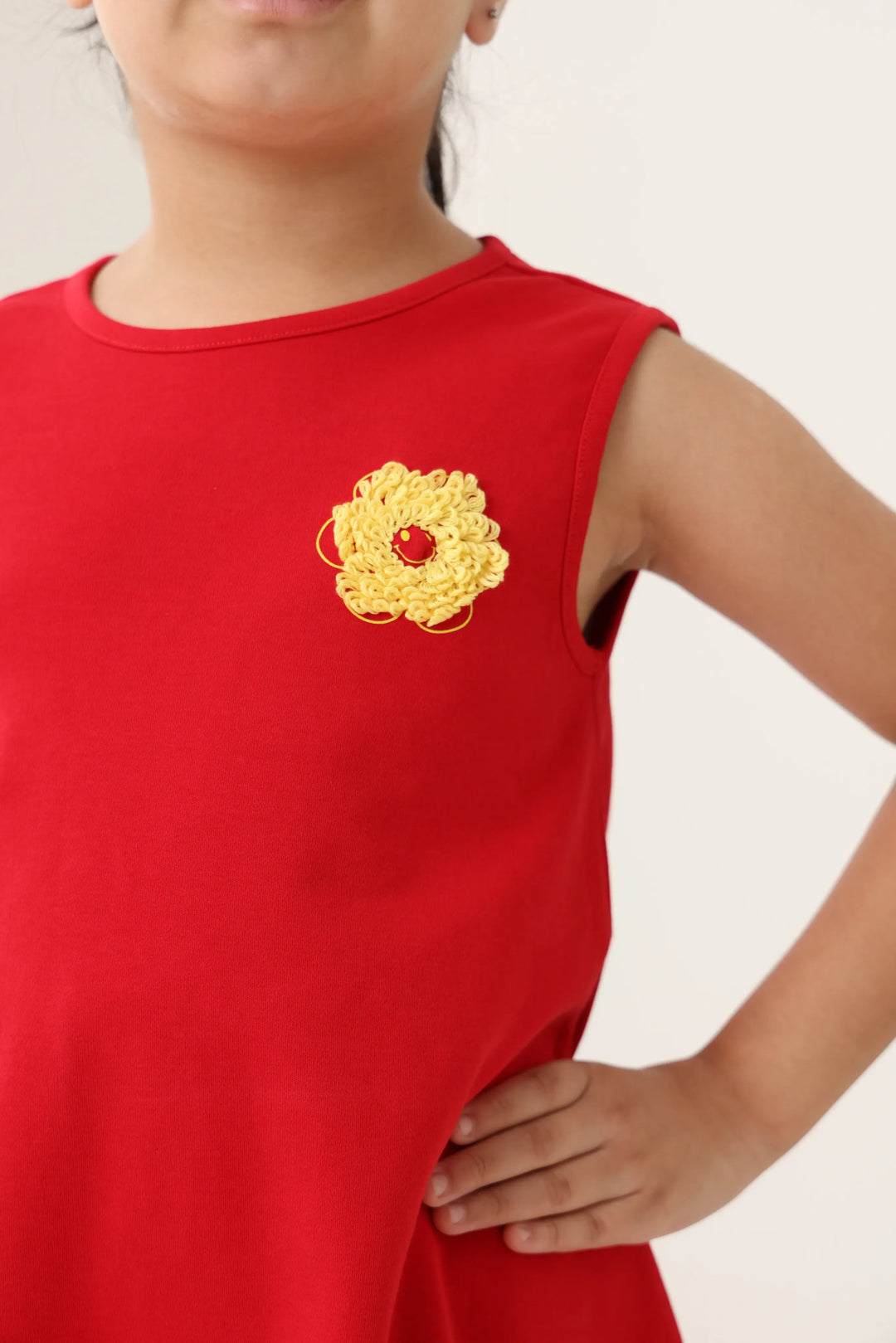 Red Cotton Sleeveless Ruffle Hem Dress
