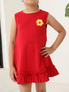 Red Cotton Sleeveless Ruffle Hem Dress