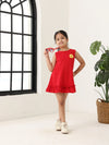 Red Cotton Sleeveless Ruffle Hem Dress