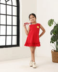 Red Cotton Sleeveless Ruffle Hem Dress