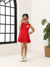 Red Cotton Sleeveless Ruffle Hem Dress