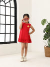 Red Cotton Sleeveless Ruffle Hem Dress