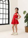 Red Cotton Sleeveless Ruffle Hem Dress