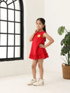 Red Cotton Sleeveless Ruffle Hem Dress