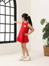 Red Cotton Sleeveless Ruffle Hem Dress
