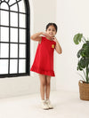 Red Cotton Sleeveless Ruffle Hem Dress
