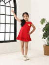 Red Cotton Sleeveless Ruffle Hem Dress