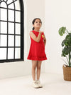 Red Cotton Sleeveless Ruffle Hem Dress