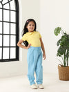 Spunkies Girls Blue Solid Elasticated Waist Single Pleated Trousers