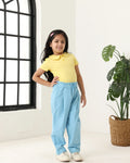 Spunkies Girls Blue Solid Elasticated Waist Single Pleated Trousers