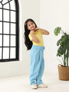 Spunkies Girls Blue Solid Elasticated Waist Single Pleated Trousers