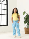 Spunkies Girls Blue Solid Elasticated Waist Single Pleated Trousers