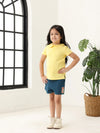 Spunkies Yellow Girls Solid Peter Pan Collar Short Sleeves Polo T-Shirt