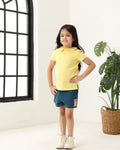 Spunkies Yellow Girls Solid Peter Pan Collar Short Sleeves Polo T-Shirt