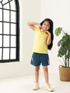 Spunkies Yellow Girls Solid Peter Pan Collar Short Sleeves Polo T-Shirt