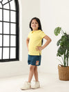 Spunkies Yellow Girls Solid Peter Pan Collar Short Sleeves Polo T-Shirt
