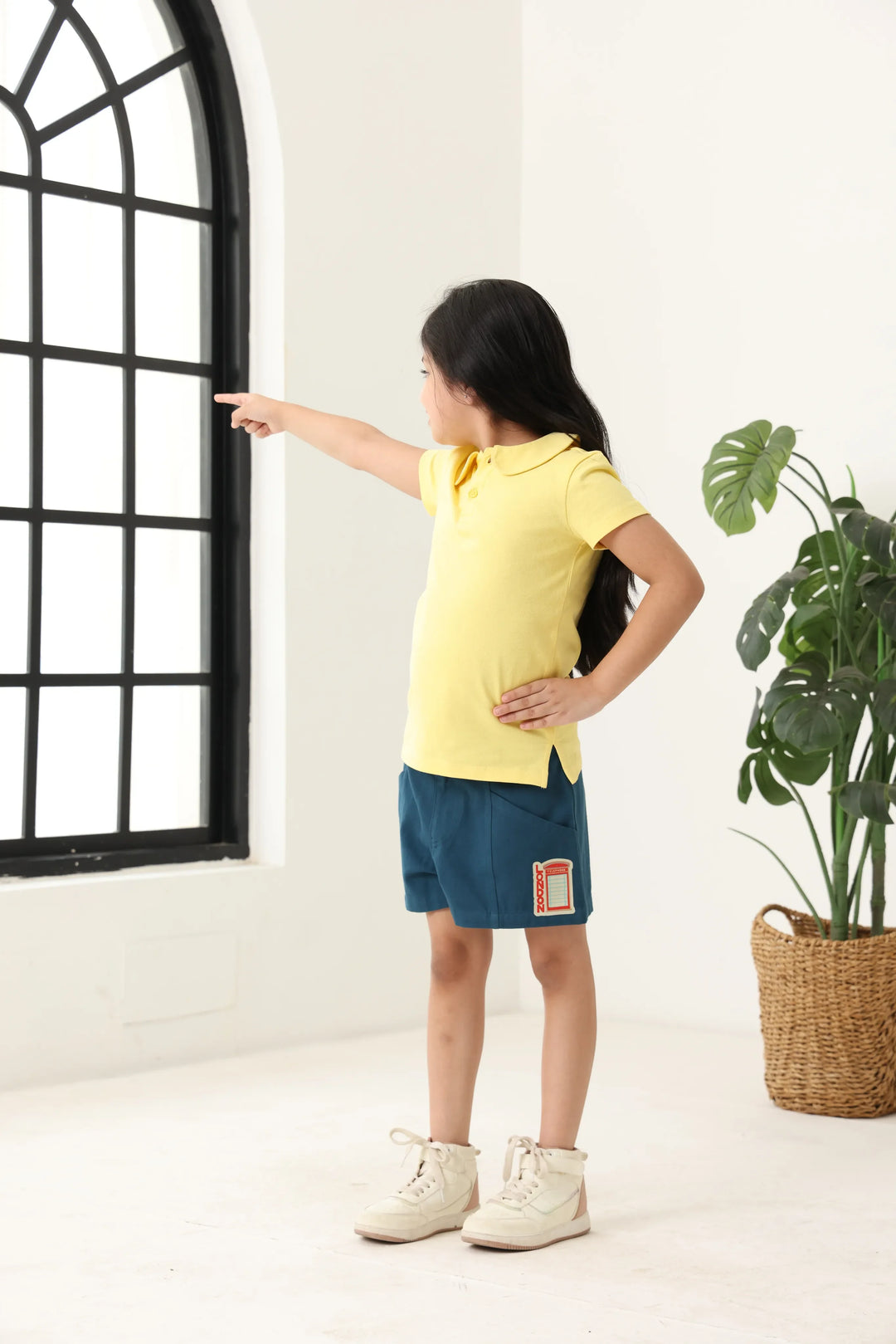 Spunkies Yellow Girls Solid Peter Pan Collar Short Sleeves Polo T-Shirt