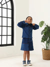 Spunkies Girls Navy Blue Color-Blocked Collared Long Sleeves Shirt and Skirt Set