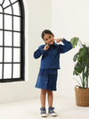 Spunkies Girls Navy Blue Color-Blocked Collared Long Sleeves Shirt and Skirt Set