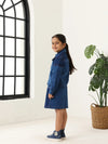 Spunkies Girls Navy Blue Color-Blocked Collared Long Sleeves Shirt and Skirt Set