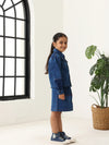 Spunkies Girls Navy Blue Color-Blocked Collared Long Sleeves Shirt and Skirt Set