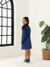 Spunkies Girls Navy Blue Color-Blocked Collared Long Sleeves Shirt and Skirt Set