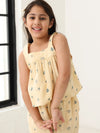 Spunkies Girls Ecru Geometric Print Square Neck Sleeveless Top and Trousers Set