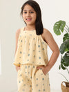 Spunkies Girls Ecru Geometric Print Square Neck Sleeveless Top and Trousers Set