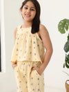Spunkies Girls Ecru Geometric Print Square Neck Sleeveless Top and Trousers Set