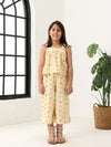 Spunkies Girls Ecru Geometric Print Square Neck Sleeveless Top and Trousers Set
