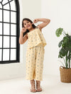 Spunkies Girls Ecru Geometric Print Square Neck Sleeveless Top and Trousers Set