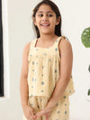 Spunkies Girls Ecru Geometric Print Square Neck Sleeveless Top and Trousers Set