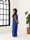 Spunkies Girls Blue Smocked Round Neck Sleeveless Top and Trousers Set