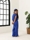 Spunkies Girls Blue Smocked Round Neck Sleeveless Top and Trousers Set