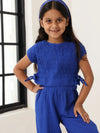 Spunkies Girls Blue Smocked Round Neck Sleeveless Top and Trousers Set